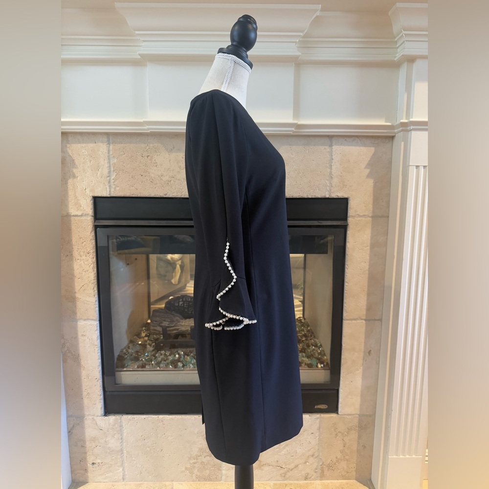 Karl Lagerfeld Elegant Black Dress with Pearl Accents Size 8 - Picture 6 of 10